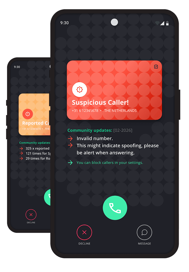 Calmido Phone showing a flagged scam call